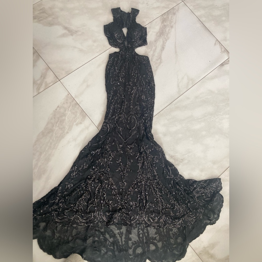 Black long dress . It was custom made for prom size is S/M .Beautiful dress